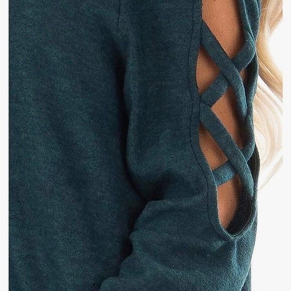 143 Story dark green off shoulder long sleeve sweater with cutouts size small - Picture 2 of 5